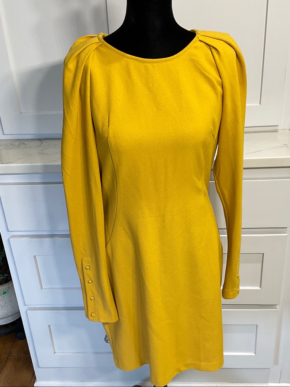 Esley Mustard Yellow Long-Sleeve Shift Dress